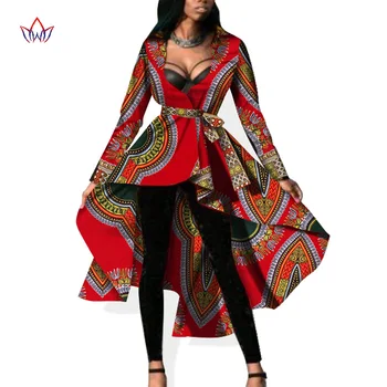 2022 סתיו אפריקה אנקרה הדפסה נשים מעיל עם חגורה BINTAREALWAX מלא שרוולים אחת עם חזה נשים מעיל כותנה WY596