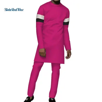 2pcs חליפות אפריקה Mens העליון, מכנסיים להגדיר לעמוד צוואר ארוך עם החלוק מכנסי דאשיקי כותנה גברים אפריקאי המפלגה בגדים Wyn1357