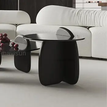 מינימליסטי מיני שולחן שחור עץ מלא מסגרת זכוכית משוריינת עמיד פינה עגולה שירות Stolik Kawowy רהיטים FY10YH