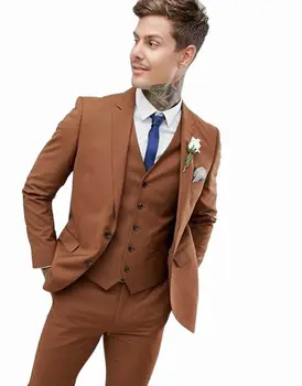 גברים בראון מעצב חליפות יוקרה אלגנטית חתונה ארוחת ערב, חליפות (מעיל+אפוד+מכנסיים) חליפות לגברים