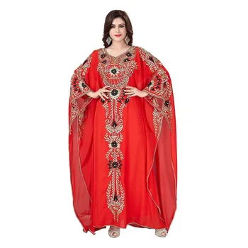 אדום דובאי מרוקאי שמלות ארוכות ללבוש למסיבה החלוק מקסי Kaftan נשים שמלת אופנה