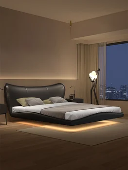 איטלקי פשוט מאוד מושעה המיטה מודרני מינימליסטי גלי מים שקטים הרוח עור השינה הראשי מיטה זוגית