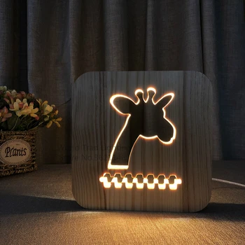 הוביל עץ האור 3D, ג ' ירפה, מנורת USB מופעל לבן חם רוח המנורה 3D Luminaria התינוק מנורת מתנות יום הולדת לילדים, עיצוב חדר השינה