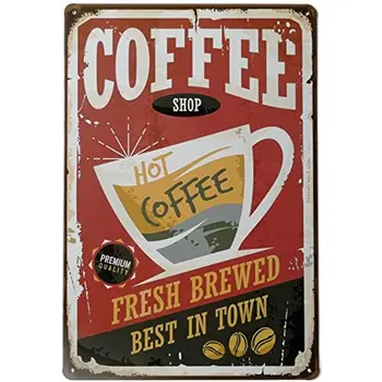 קפה קפה חם וינטג מתכת פח סימן פוסטר הביתה לוח פוסטר קיר אמנות פאב בר עיצוב 12X8 בתוך הפוסטר.
