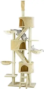 גבוה חתול העץ מגדל קיטי חתלתול הדירה מגרד הבית ריהוט עם סולמות, סל מיטות. מוט מתכוונן עד התקרה היי