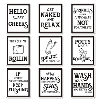 9 חתיכות קיר אמבטיה אמנות קיר בעיצוב, מצחיק לשירותים וינטג סימן שירותים פוסטרים על הקיר בשירותים, אמבטיה עיצוב