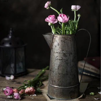 האמריקאי רטרו האנגלית העתיקה הדפסה ברזל יצוק פרח חבית מטפל רב-בשר סידור פרחים פרחים פרחים
