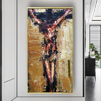 גדול בעבודת יד אלוהים ציור שמן הכנסייה עיצוב ציורי בד נוצרי קתולי תמונות קיר אמנות עיטור בצבע חום עבור לובי מרפסת