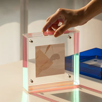 צפה מסגרת תמונה ניאון אקריליק שקוף צבעוני דקורטיבי מסגרת תמונה על השולחן התקנה על קיר קישוט שולחן