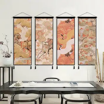 בסגנון סיני נוף קישוט ציור אדום הוכתר מנוף ציורי בד הפוסטר תמונות אמנות קיר עץ תלויים עיצוב חדר