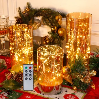3Pcs זכוכית Flameless נרות LED מופעל באמצעות סוללה נרות פיית אור מנורת שולחן עם 8-מפתח שלט חג המולד עיצוב הבית