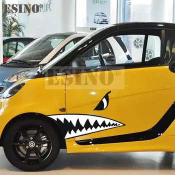 2 x רכב סטיילינג אופנה דקורטיביים, אביזרי רכב מצחיק שיני כריש יצירתי PVC עמיד למים מדבקות לרכב כל הגוף מדבקות