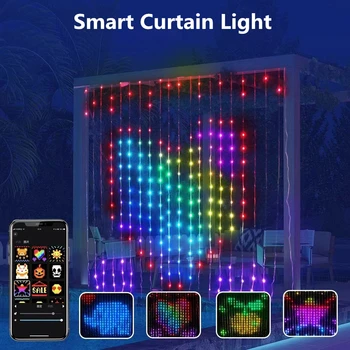 חכם Bluetooth RGB LED וילון מחרוזת אורות 400LEDs מקורה חיצונית קישוט DIY פיות אורות בקרת יישום עבור חתונות מסיבה