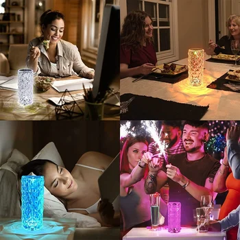 שליטה מרחוק קריסטל בר מנורת שולחן רוז אור רומנטי יהלום האווירה אור מגע מתכוונן USB, תאורה עיצוב