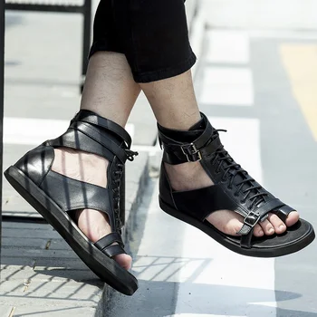 חדש סנדלים לגברים שחור לבן אבזם רצועה גברים סנדלי קיץ אופנה בעבודת יד גודל נעלי Mens 38-45 משלוח חינם