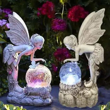 חדש אגדה FARCENT קישוט הגן הבדולח ילדה פסל המנורה שרף השמש קישוטים מלאכת יד X2F7