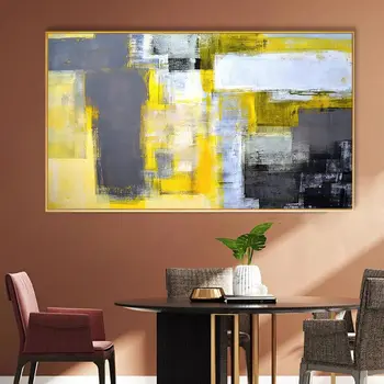 אמנות מודרנית קיר ציורים מופשטים צהוב אפור ולבן בד הציור הדפסים כרזות עבור הסלון קישוט הבית תמונות