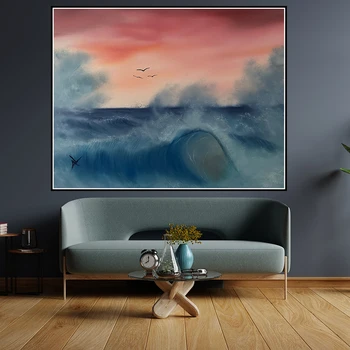 גל האוקיינוס נוף יפה פרספקטיבה אמנות הקיר כרזה, הדפסת תמונה קנבס ציור קישוט הבית עיצוב חדר השינה