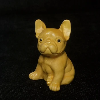 סיני תאשור עץ מגולף חיה כלב יפה דמות פסל Fengshui קישוט אוסף מתנה