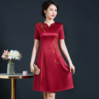 Yourqipao הקיץ אצטט בורגנדי Cheongsam אלגנטי אופנה רטרו אדום צ ' יפאו בסגנון סיני חתונה שמלת ערב לאמא נשים