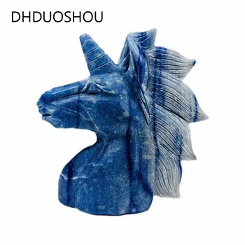 אישית טבעי קריסטל קרן פסלון סוס כחול Aventurine קישוט מדיטציה רייקי וויקה מדיטציה עיצוב הבית ילד מתנה