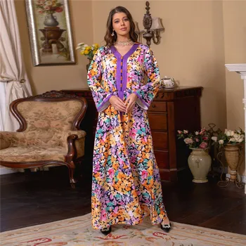עיד Ramdan דובאי Abaya טורקיה המוסלמית חיג ' אב שמלת הדפס פרחוני אלגנטי קליל מסיבת צנוע שמלות גלימה נשית Vestidos בגדים