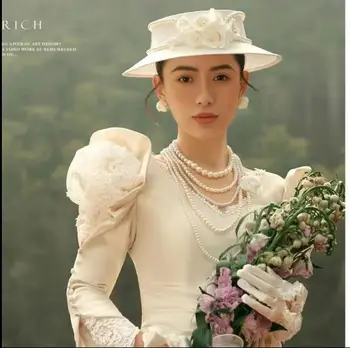 רטרו צרפתי פרח לבן שטוח המגבעת כלה צילום נשים כובע