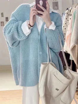 סתיו לסרוג סוודר נשים Harajuku רופף חם קרדיגן בנות אופנה במכללה יומיומי שרוול ארוך מעיל החורף מקסימום 2023