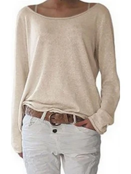 אביב קיץ מוצק צבע כותנה סוודר חולצה מזדמן צוואר עגול מתאים רופף נשים טי-שירט פשוטה שרוול ארוך חולצות נשים 2023