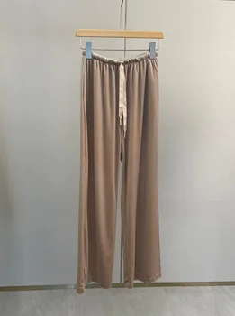 קטיפה משי מכנסיים רחבות שרוך מותן עיצוב מזדמן אופנה 2023 קיץ סגנון חדש 0329