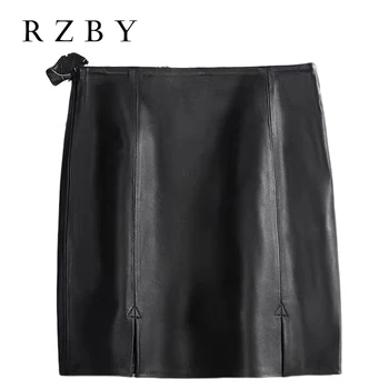סתיו נשים חצאיות עור אמיתי Saias Femininas Evangelicas קצרים מסוגנן שסף לראשונה חצאית הארוך המשרד גודל 5XL RZBY2424