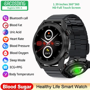 2023 חדש בריא Smartwatch א+PPG Bluetooth שיחה IP67 עמיד למים השומנים בדם חומצת שתן ניטור גברים, נשים, ספורט שעון חכם