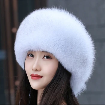 פרווה טבעית פוקס העור מטוס כובע הנשים חורף אופנה יוקרתי מקסים האוזן הגנה סקי הנסיכה הכובע