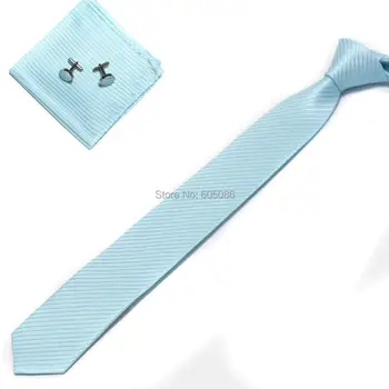 HOOYI 2019 מוצק כחול גברים של סלים צוואר עניבת סט כיס ריבועים חפתים