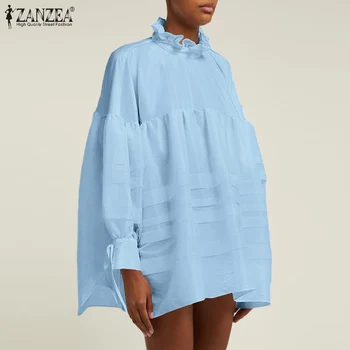 אופנה קפלים מקסימום ZANZEA 2023 נשים תחרה לפרוע חולצות האביב פאף שרוול Blusas נקבה טלאים Chemise 