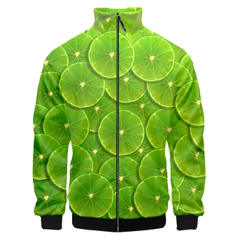 UJWI לימון בגדים פירות הז ' קט עיצוב תמונה ירוק מכירות ישירות לעמוד צווארון מעיל סיטוני הדפסת 3D רוכסן שרוול ארוך 5XL