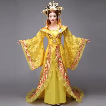 סיני עתיק ארמון מזרחי מלכה שמלה Hanfu נשים זהב, טאנג הבמה כוללים הכובעים