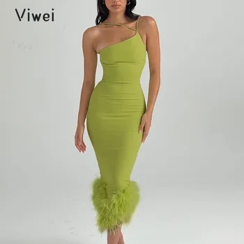 Viwei 2023 נשים אלגנטי מסיבת שמלה סקסית כתף אחת Bodycon ללא משענת שמלת מידי שיק אישה ערב
