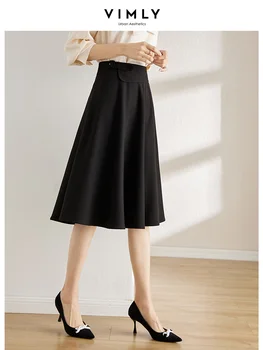 Vimly שחור קו חצאית לנשים אלגנטי 2023 אביב מוצקים גבוה מותן בסגנון קוריאני אופנה ביגוד נשי מידי חצאיות V7897
