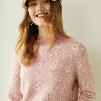 LONGMING נשים Pullovers 100% קשמיר סוודר בחורף צמר לסרוג סוודר מגשר נשים סתיו לסרוג סוודרים שרוול ארוך העליון