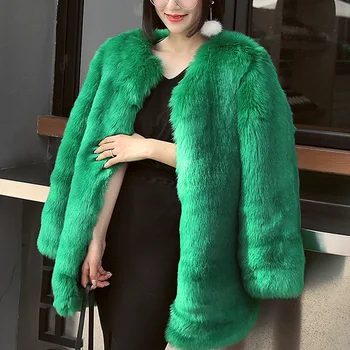 להתחמם נשים חורף ירוק צוואר V שאגי שעיר Faux פרווה מעילי וינטאג שרוול ארוך פרווה דמוית פרווה מעיל רופף הלבשה עליונה