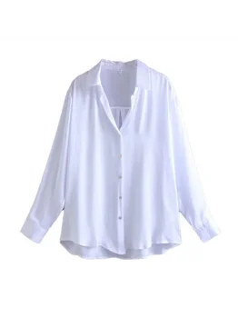 2023 נשי אלגנטי בנות מקסימום איכות גבוהה משרד ליידי חולצות סאטן שרוול ארוך חולצה לכפתר את החולצה נשים קיץ