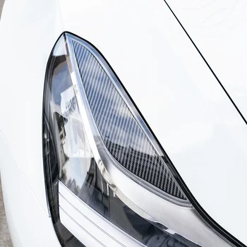 עבור טסלה מודל 3 2017-2022 סיבי פחמן מכוניות הגבה העפעף לקצץ גבות מנורה אור העפעפיים מדבקה שחור מבריק