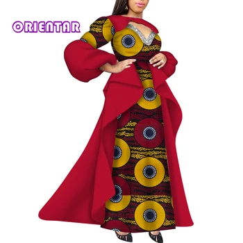אפריקה שמלות עבור נשים חדש בסגנון אפריקאי חלול החוצה צווארון שמלה ארוכה עם הזנב אפריקה הדפסה שמלת מסיבת חתונה WY6246