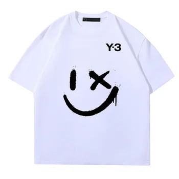 Y-3 Y3 יוז ' י ימאמוטו 23SS אופנה יפנית מינימליסטית הרוח החיוך טביעות אצבע מקרית Loose חולצת נשים וגברים