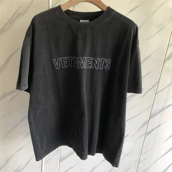 חדש 
 שטף Vetements מהדורה מוגבלת חולצת גברים נשים מנופחים אופנת רחוב רקום הלוגו של VTM טי טופ גותי