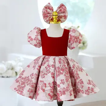 ילדים השמלה 1-10 שנה באביב של הילד קשת אדומה הנסיכה שמלת יום ההולדת של הילדה הקטנה אלגנטי המסלול פסנתר שמלת ביצועים