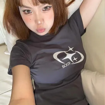 הדפסת חולצות Hrajuku Kawaii Y2k חולצת טי 00s יפנית שרוול קצר חולצת טריקו E-ילדה Fairycore מקסימום אופנה קוריאנית