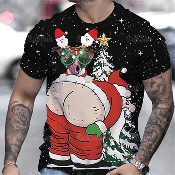 חג המולד חולצת טי לגברים מצחיק סנטה קלאוס שרוול קצר 3d מודפס בגדי גברים אופנת רחוב Tshirts הפסטיבל מזדמן חולצות Tees