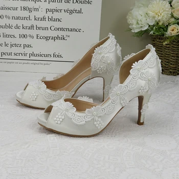 לבן נעלי חתונה כלה אופנה בוהן פתוח אישה את השמלה הנעליים הבוהן ציוץ נעלי פלטפורמה שושבינה שמלת מסיבת משאבות